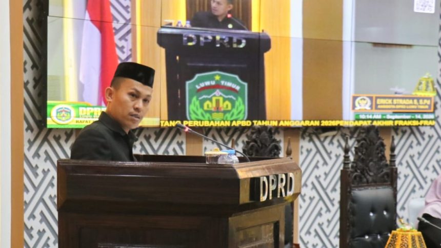 Juru Bicara Fraksi PDI Perjuangan, Erick Estrada S dalam pembahasan Perubahan APBD Tahun Anggaran 2026. PDI Perjuangan menilai ketergantungan ekonomi daerah pada sektor tambang perlu menjadi perhatian.
