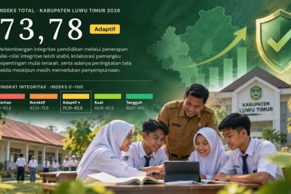 Hasil Indeks Integritas Pendidikan Kabupaten Luwu Timur 2026 mencatat nilai 73,78 dan berada pada level Adaptif.