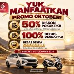 Bapenda Sulawesi Selatan memberikan diskon 50 persen pokok PKB dan pembebasan denda selama Promo Oktober yang berlaku hingga 31 Oktober 2026.