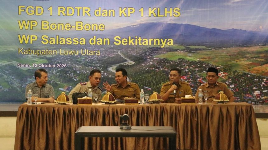 Pemerintah Kabupaten Luwu Utara menggelar FGD I penyusunan RDTR dan Konsultasi Publik I KLHS untuk wilayah perencanaan Bone Bone serta Salassa dan sekitarnya, Senin (12/10/2026).